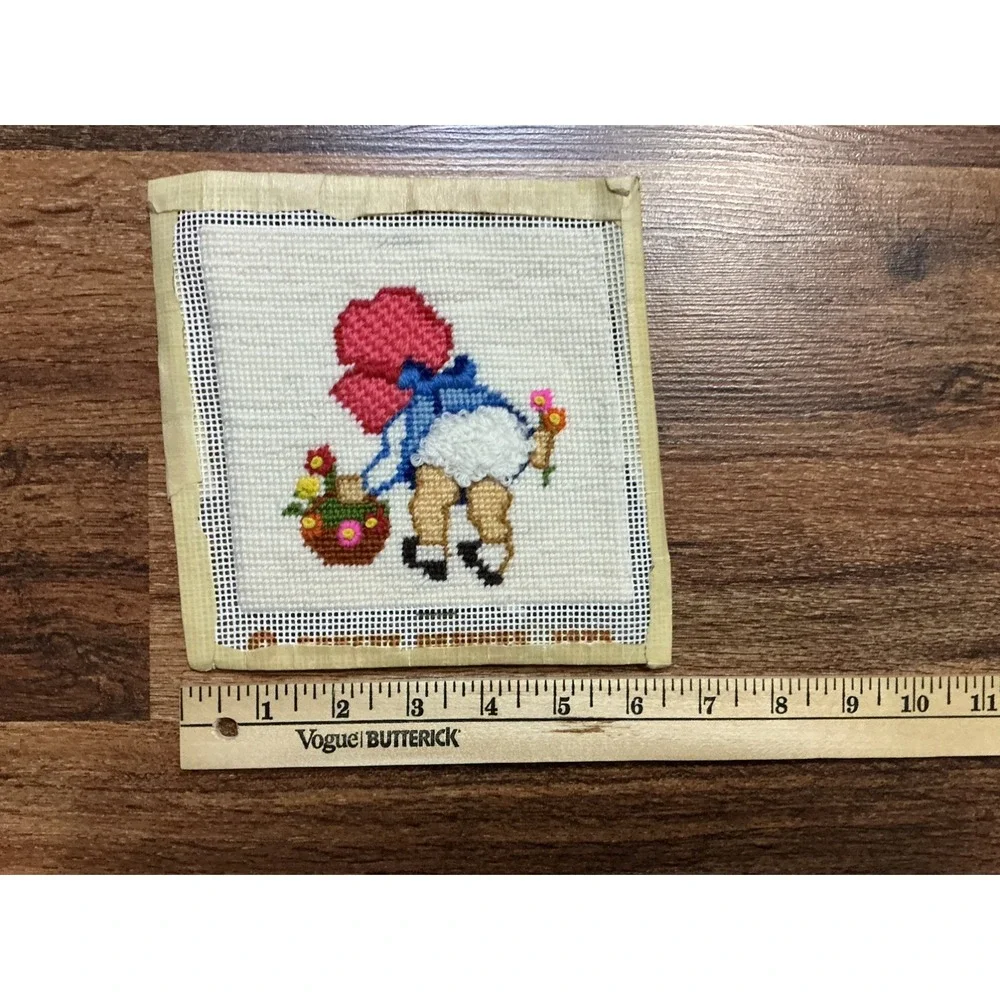 1970s Completed Embroidered FANCY PANTS Needlepoint & NIP Jiffy Frame 5x5 Frame